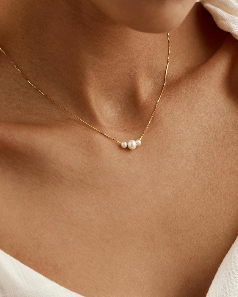 VRIUA Pearl Necklaces for Women - 14k Gold Plated Dainty Pearl Necklace with CZ Diamond Minimalist Wedding Bridal Jewelry Gift for Her - Image 3